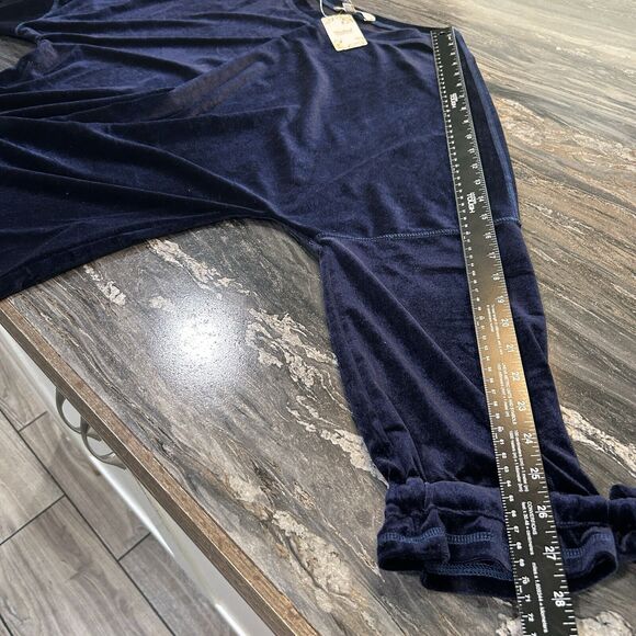 Weekend Suzanne Betro Top Large Velvet Navy Blue Tie Accent Grunge - Picture 8 of 9